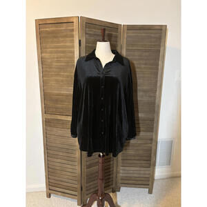Black Velvet Button-Up Long Sleeve Shirt